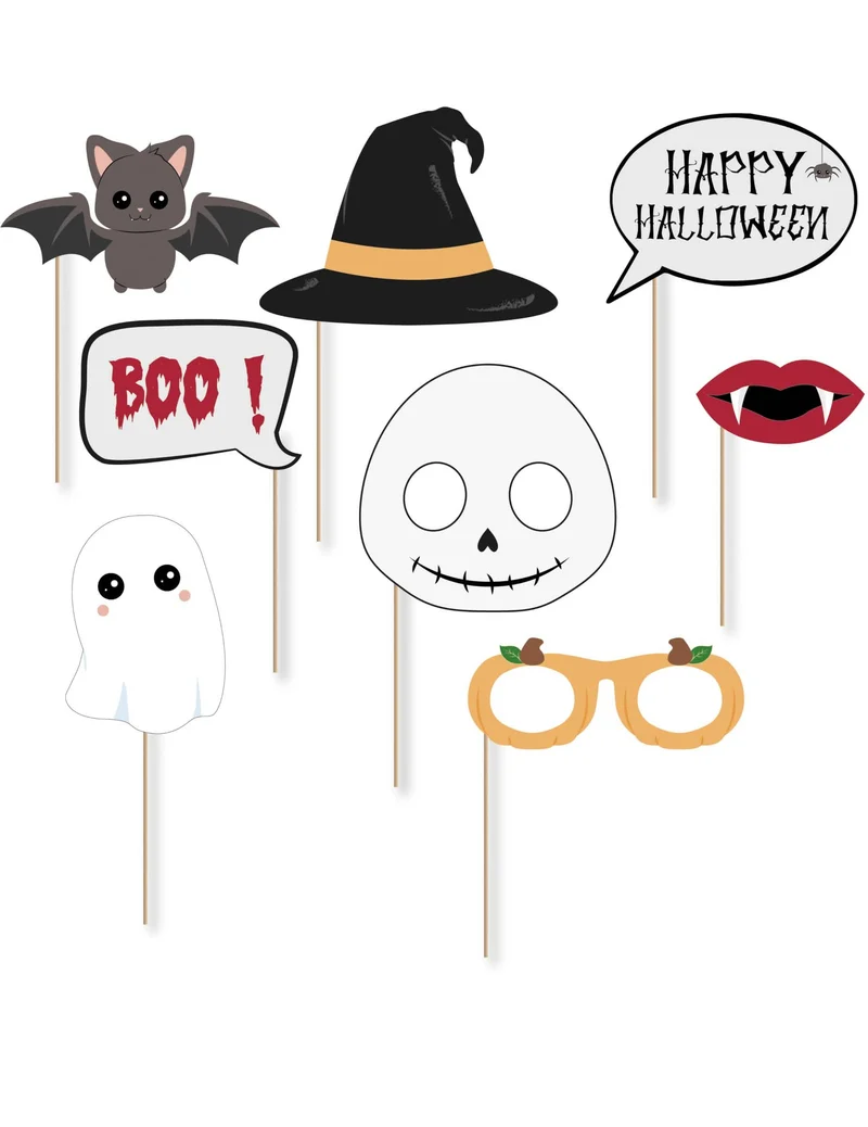 Halloween Sweety Fotobooth-Set mit 8 Accessoires für Kinder