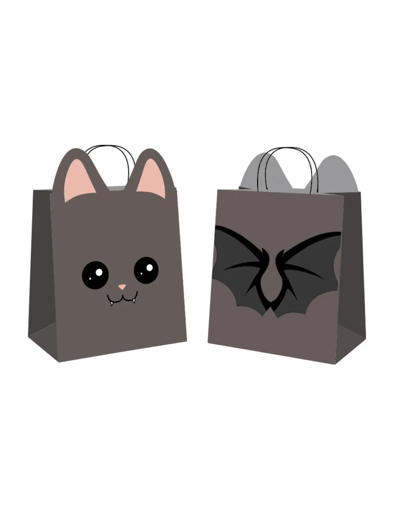 4 schwarze Fledermaus-Papiertüten 19 x 22 cm für Süßigkeiten