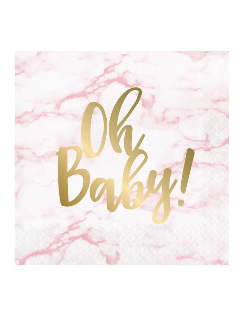 16 goldene marmorierte rosa "Oh Baby" Papierservietten 33 x 33 cm