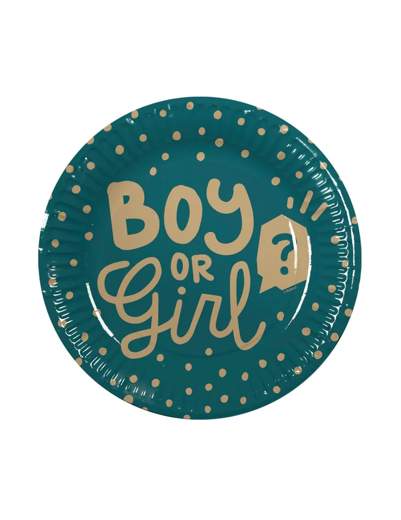 10 Pappteller Boy or Girl 23 cm Türkis Gold
