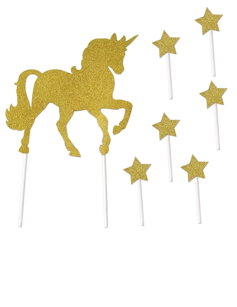 Einhorn- und Goldkarton-Stern-Kuchendekorations-Set