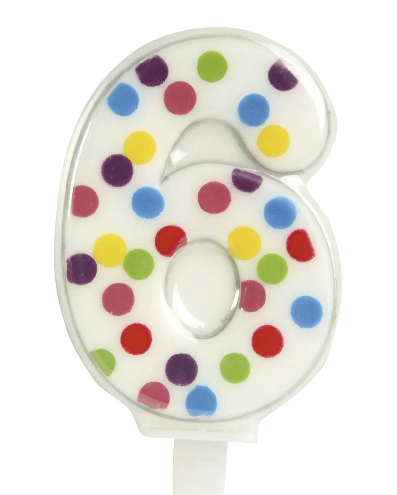 Zahlenkerze Konfetti Nr. 6 (6,5cm)