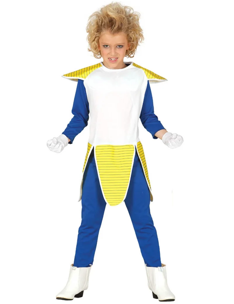 Anime-Kostüm für Kinder Bösewicht-Verkleidung blau-weiss-gelb