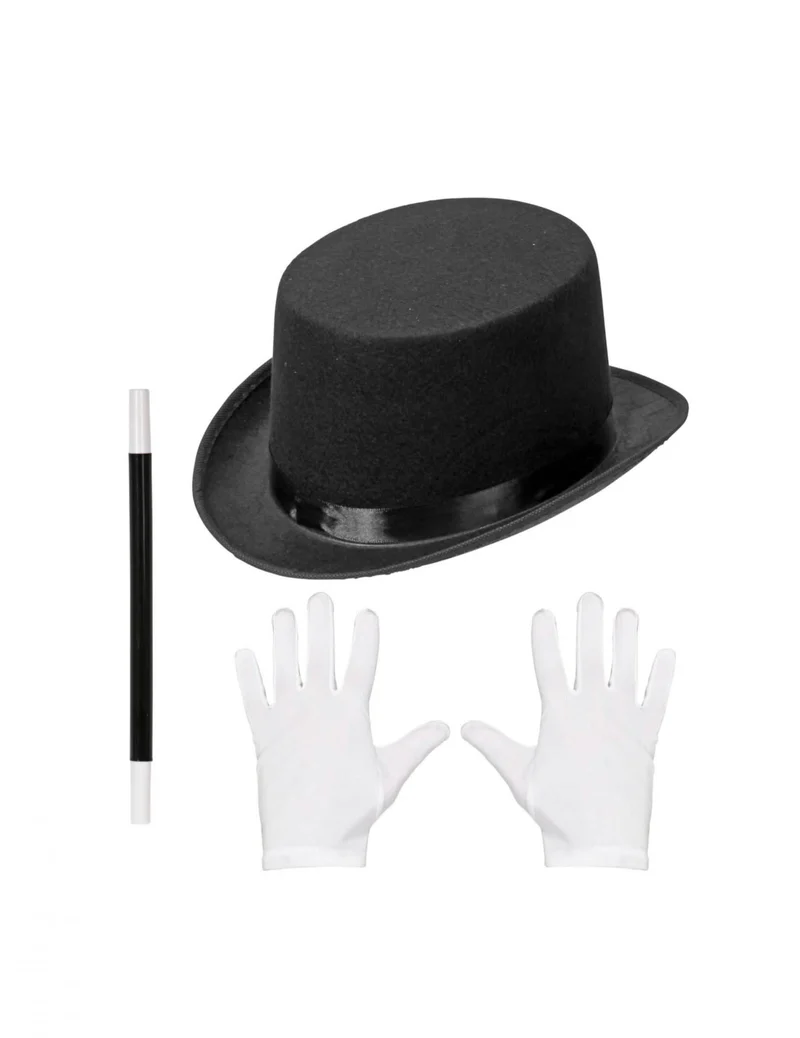 Accessoire-Zauberset für Kinder 3-teilig Karneval schwarz-weiss