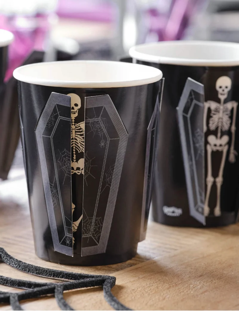 8 Pappbecher Halloween Sarg Skelett 250 ml