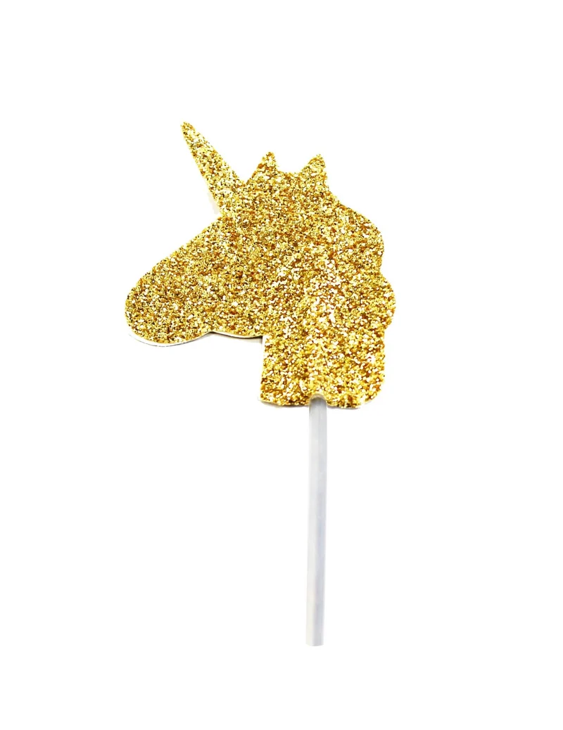 Tortenaufsatz goldener Einhornkopf 6,5 cm mit Glitzer