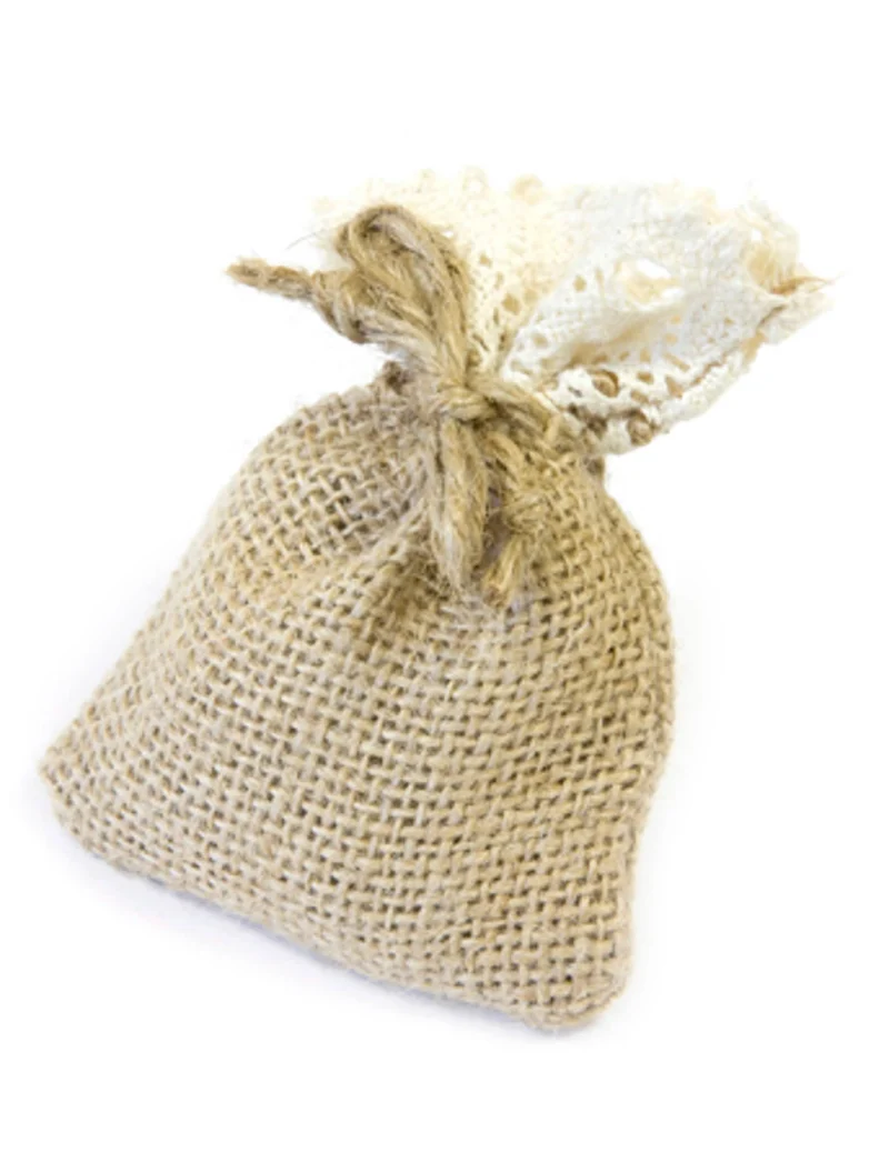 4 Jute- und Spitzentaschen 8 x 10 cm für Hochzeitsmandeln