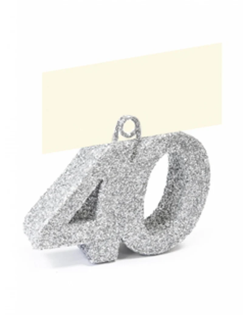 Glitzer-Tischkartenhalter Zahl 40 Silber mit Namenshalter