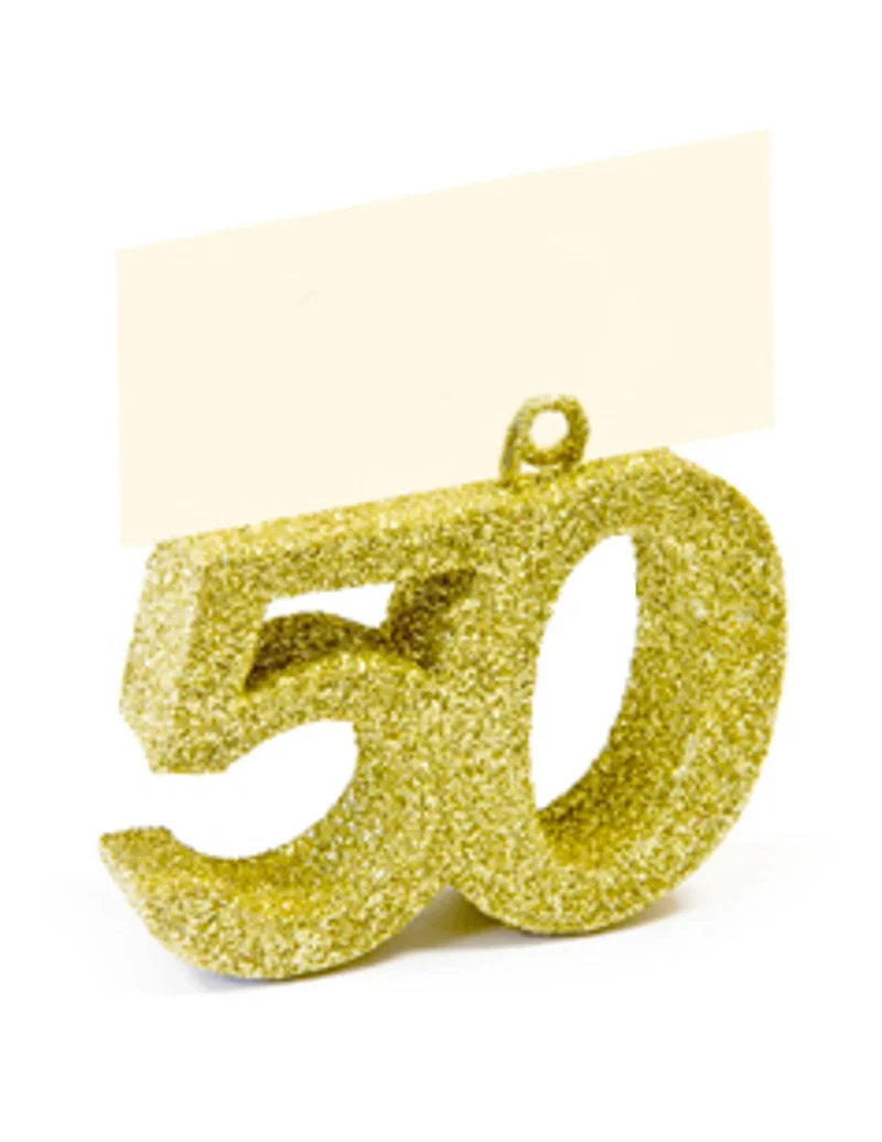 Platzkarte mit Glitzerzahl 50 Gold 4 x 4 x 1,5 cm mit Namenshalter