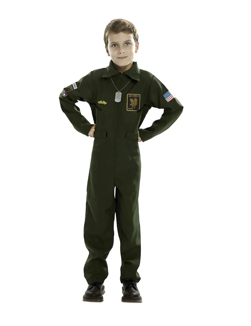Piloten-Kostüm für Jungen Kinderkostüm für Fasching Uniform khakifarben
