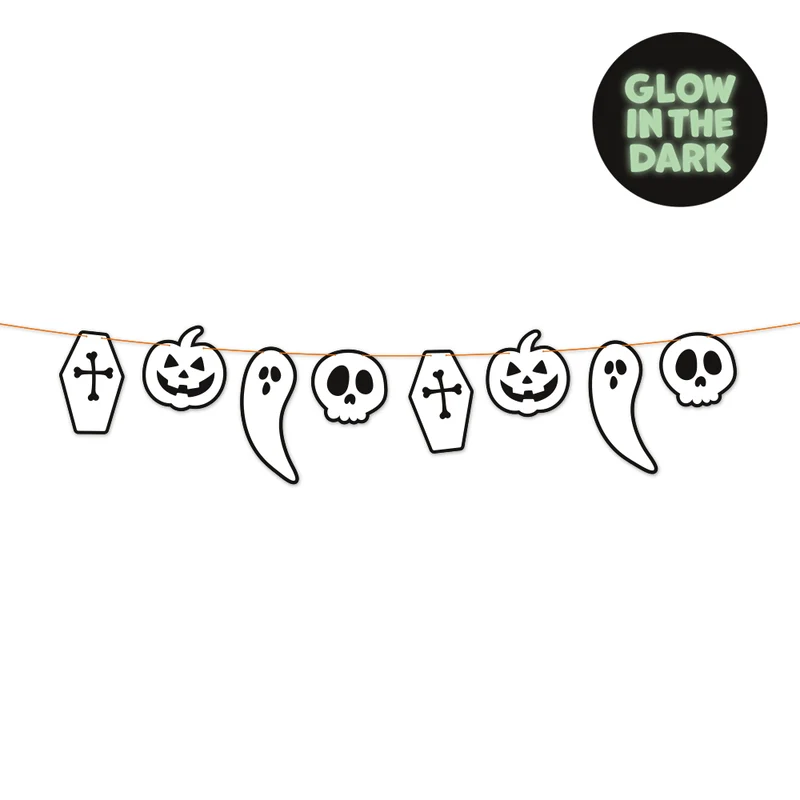 Halloween Girlande Weiß Schwarz Boo 2m
