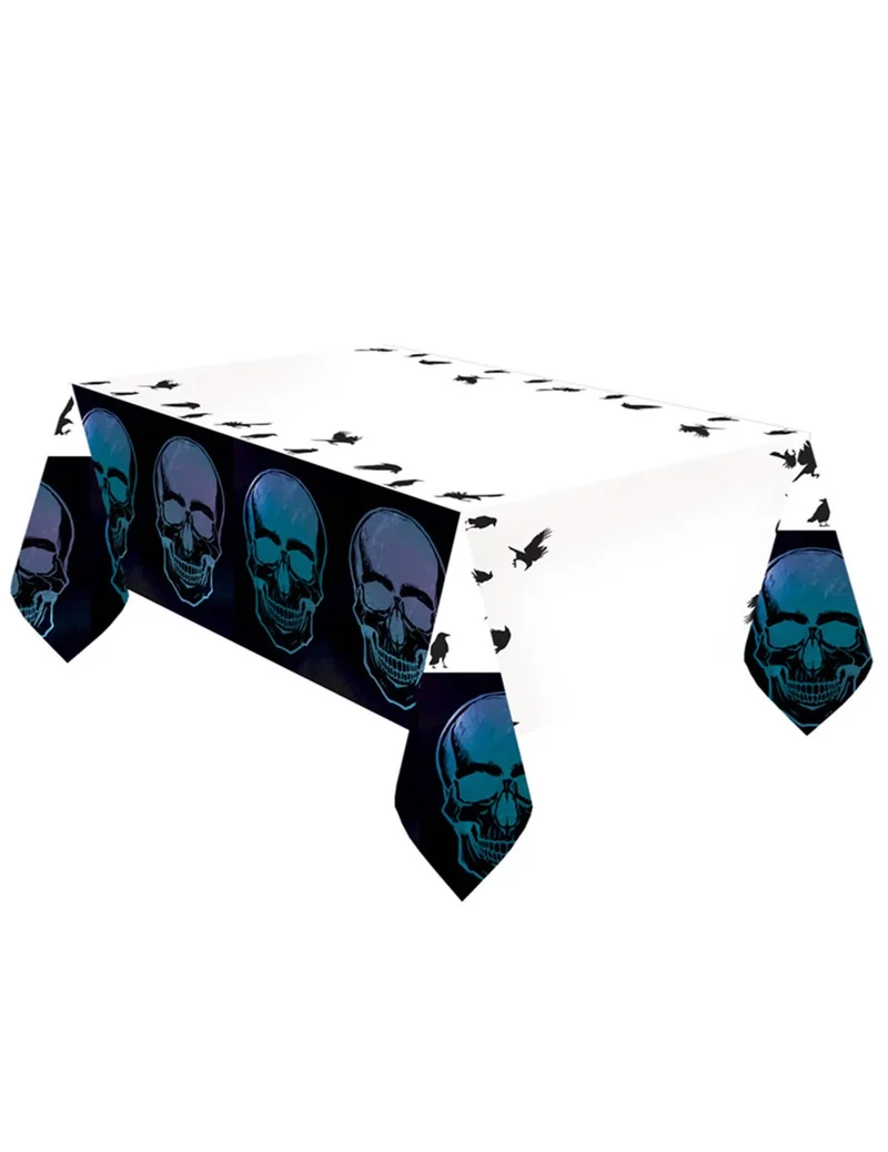Boneshine Fever Tischdecke-Partydekoration für Halloween Skelett schwarz-weiss-blau 1,2 x 1,8 m