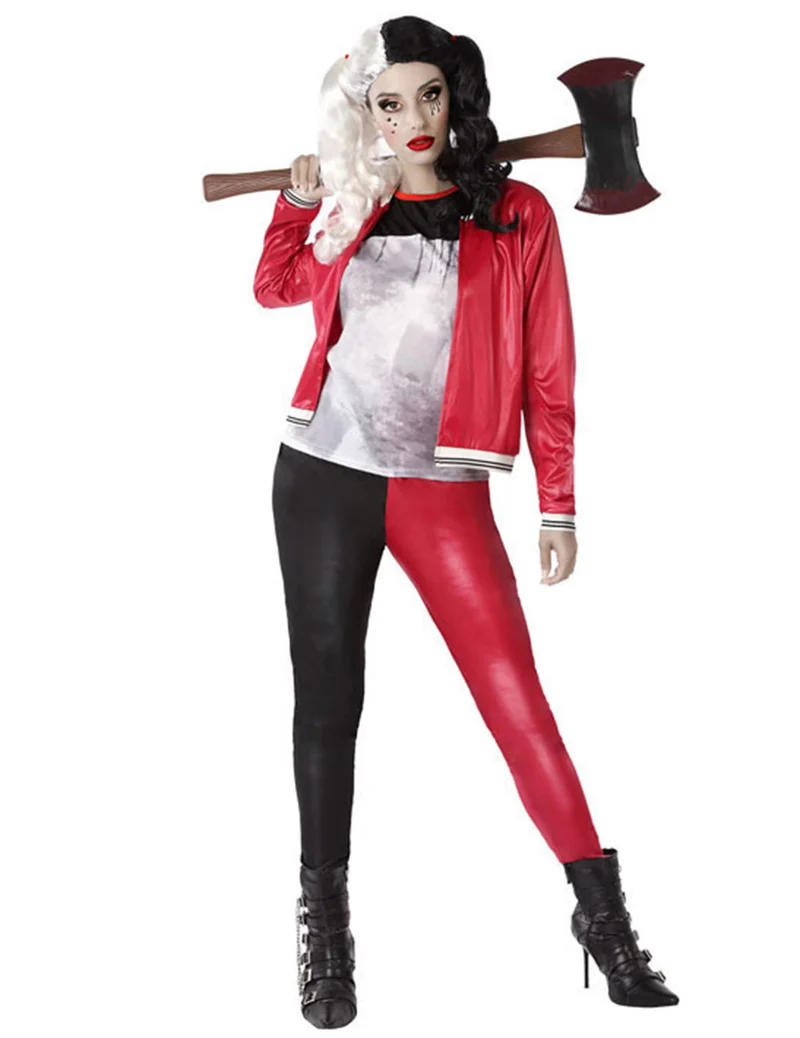 Harlekin-Assassinin Damenkostüm kostüm für Halloween schwarz-rot