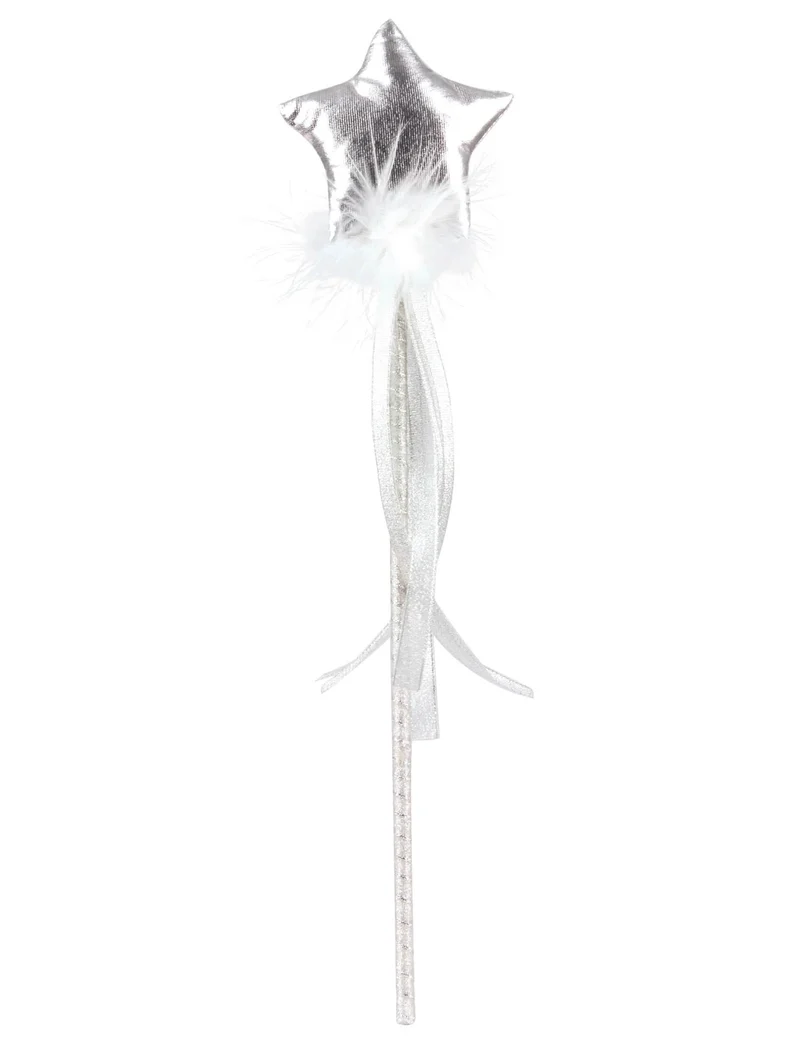 Fee-Zauberstab Accessoire für Karneval Mädchen-Zubehör silber metallic