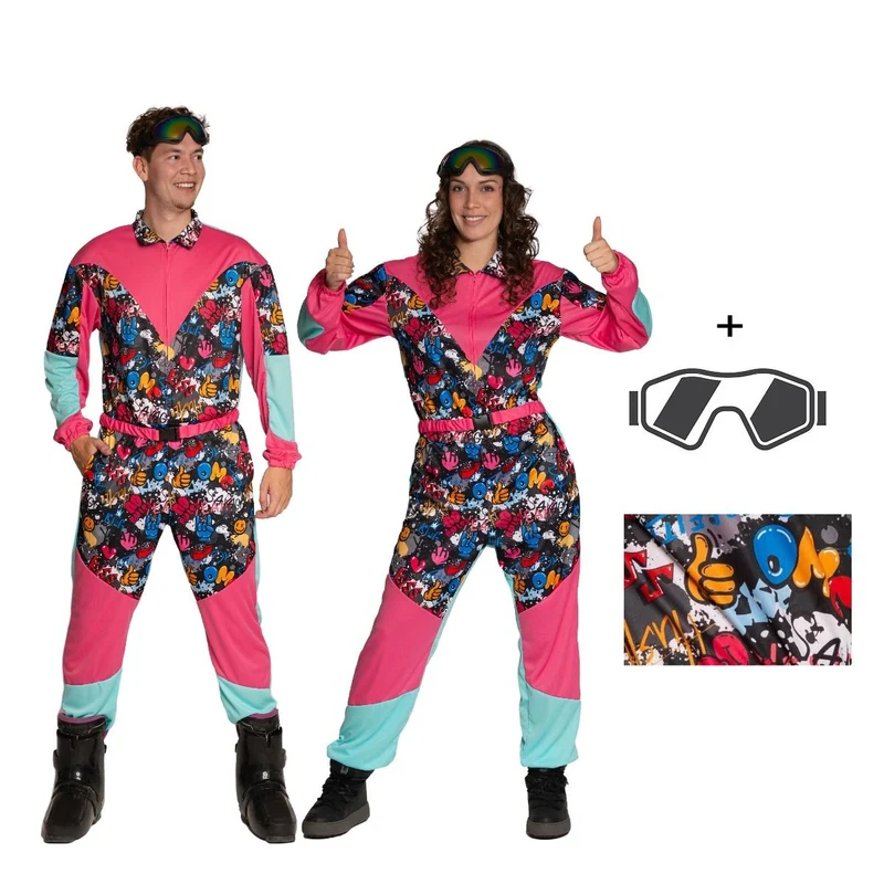 Neon 80S Skianzug Bunt Funky Mit Brille