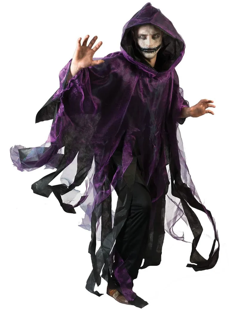 Schwarz/violetter Umhang mit Kapuze für Erwachsene Halloween
