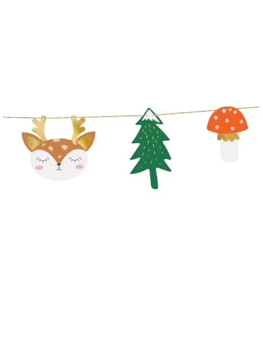 Weihnachts-Wald-Papiergirlande 1,7 m mit Tannenbäumen und Hirschen