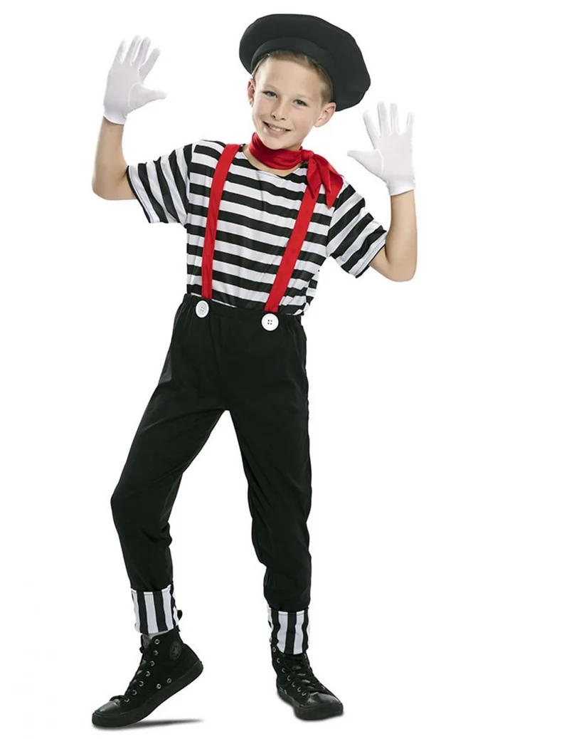 Pantomime-Kinderkostüm für Jungen Karnevals-Verkleidung schwarz-weiss-rot