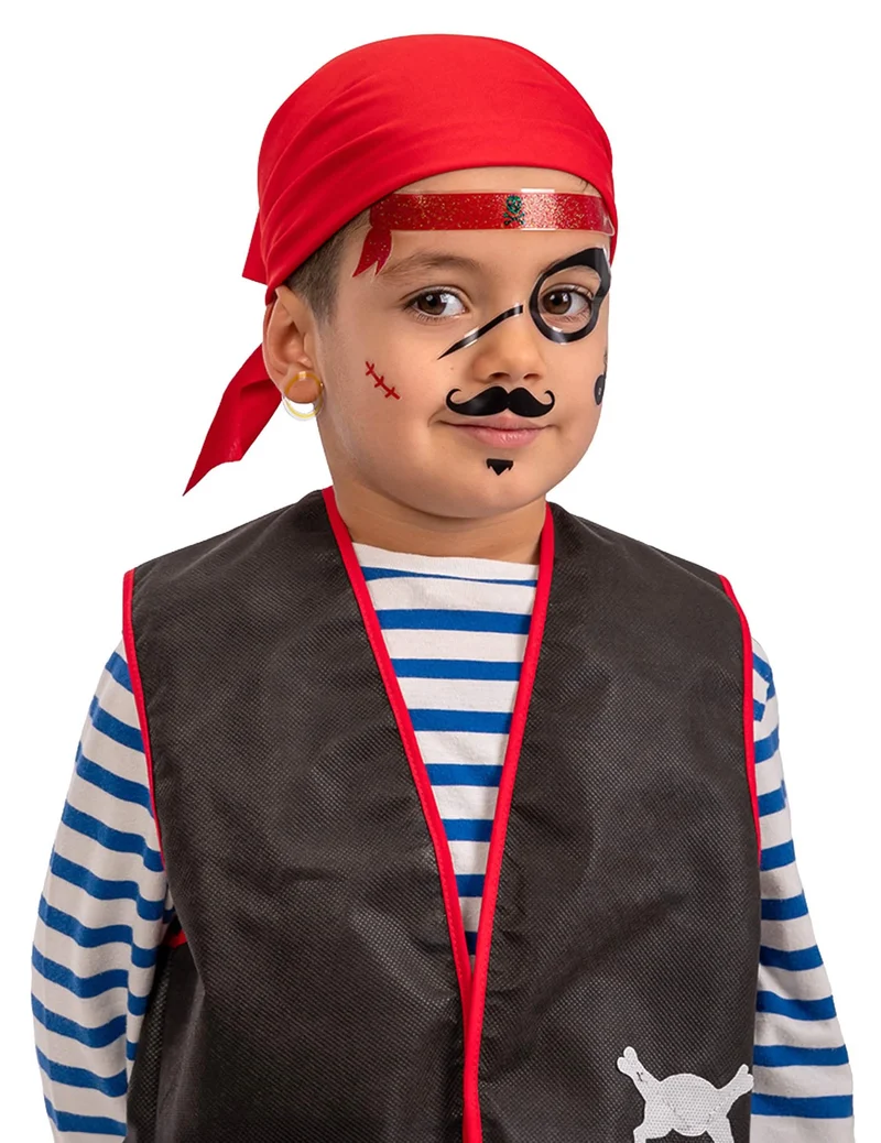 Wilde Piraten-Klebetattoos für Kinder Fasching schwarz-rot