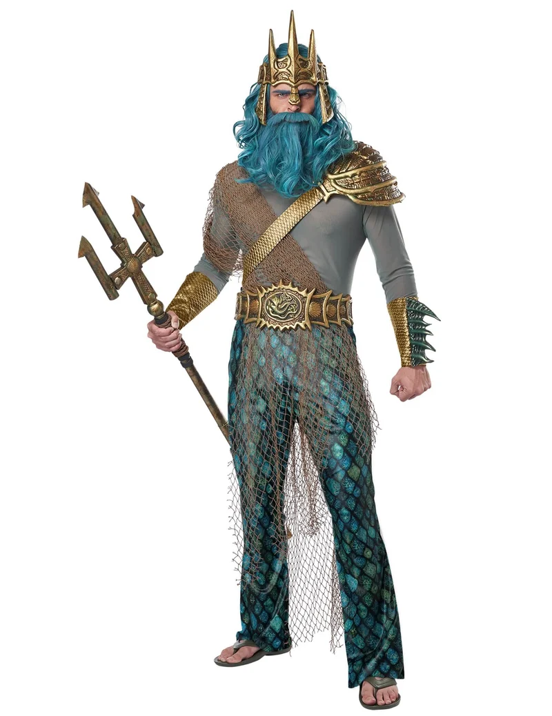 Poseidon Meeresgott-Kostüm für Karneval grau-blau