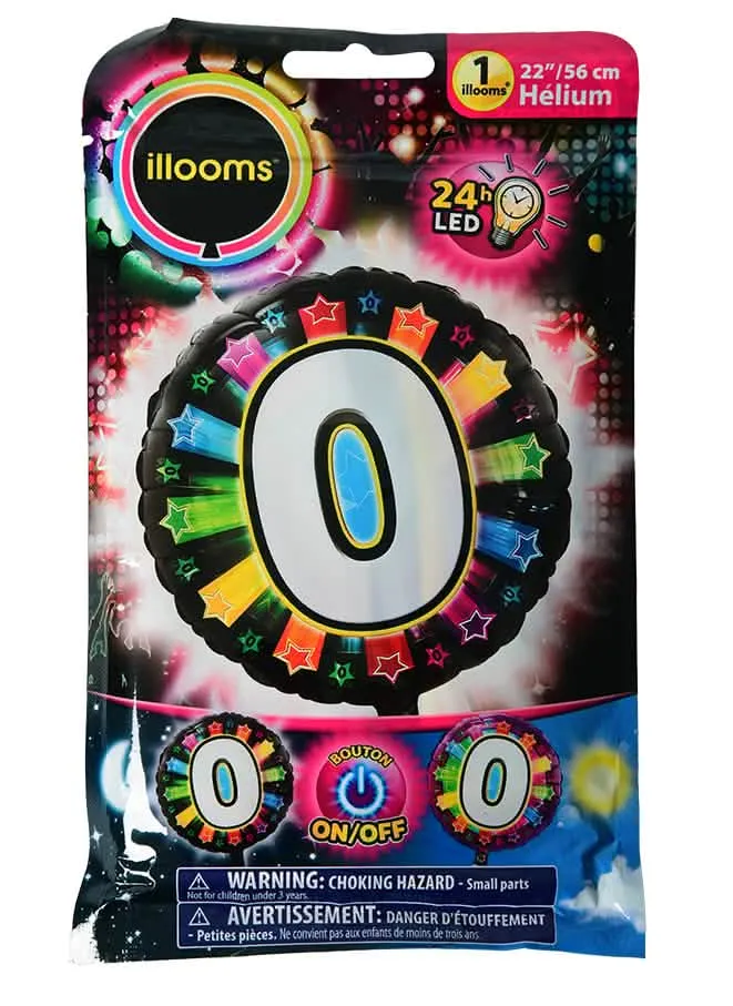 Aluminiumballon Nummer 0 mehrfarbige LED Illooms® 50 cm