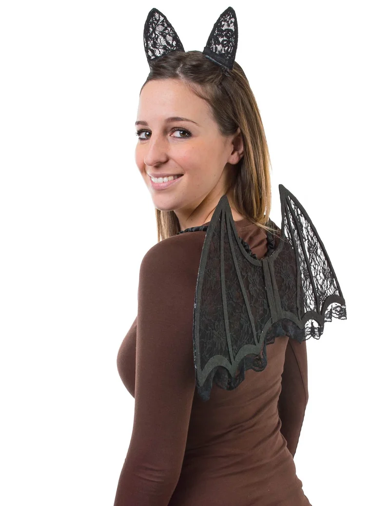 Halloween Fledermaus-Zubehör Kostüm-Set 3-teilig schwarz