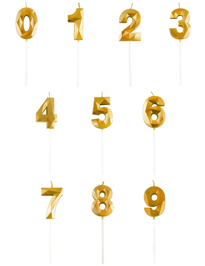 Goldene Zahlenkerze mit Diamanteffekt 5 cm für Geburtstag