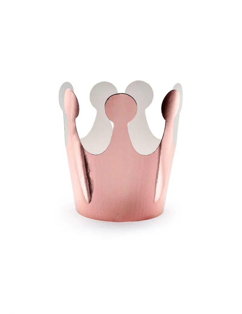 6 gold-roséfarbene Metallkartonkronen 6 cm für Prinzessinnen-Geburtstag
