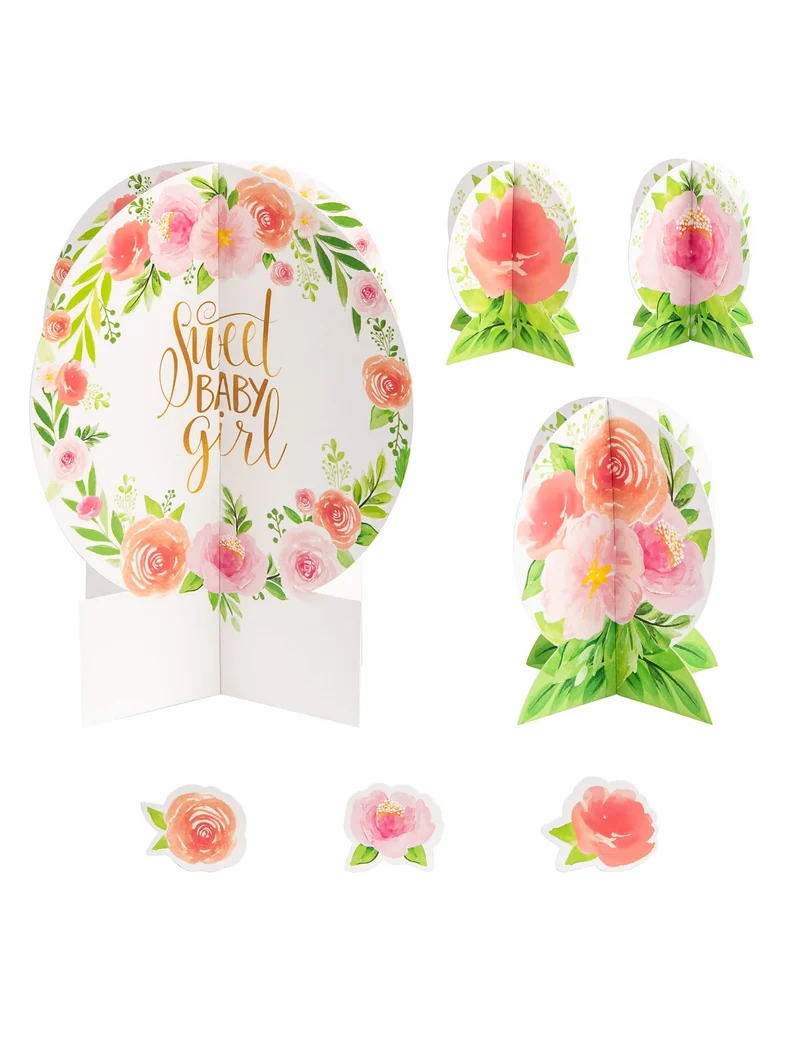 27 Deko-Accessoires für den Tisch "Sweet Baby Girl", geblümt und vintage