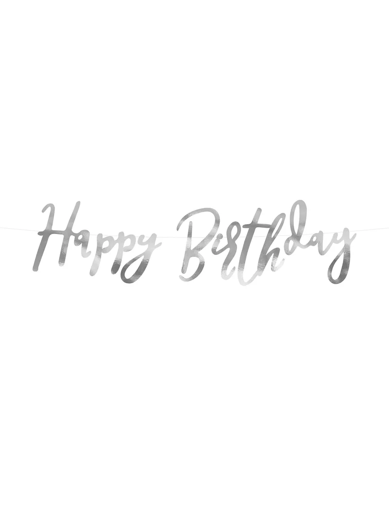 Happy Birthday Girlande aus Metallkarton, silber, 16,5 x 62 cm, Partydekoration