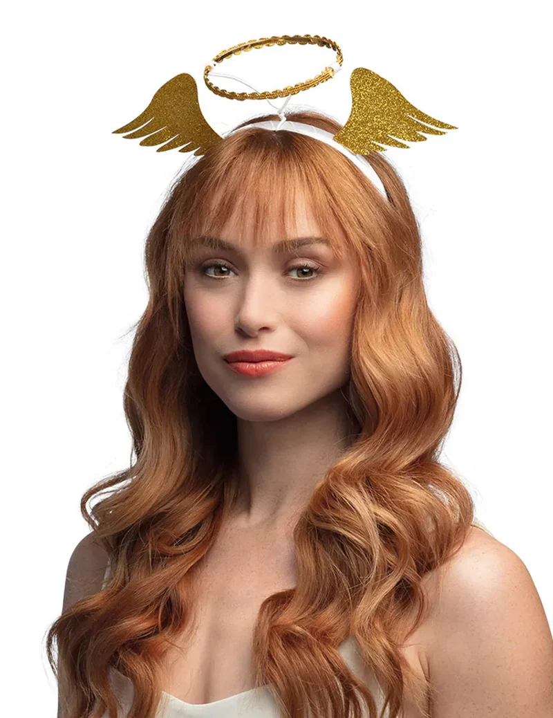 Haarreif goldene Engelsflügel und Heiligenschein für Erwachsene