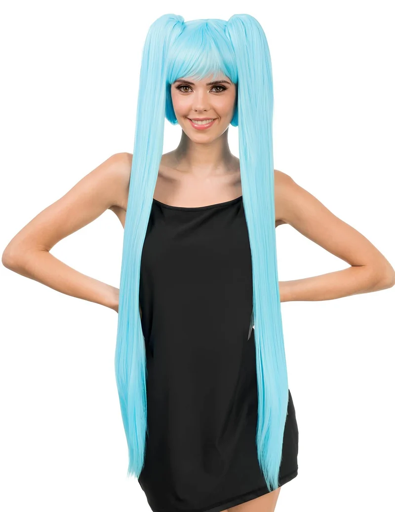 Luxus-Cosplay-Perücke mit langen blauen Zöpfen für Erwachsene