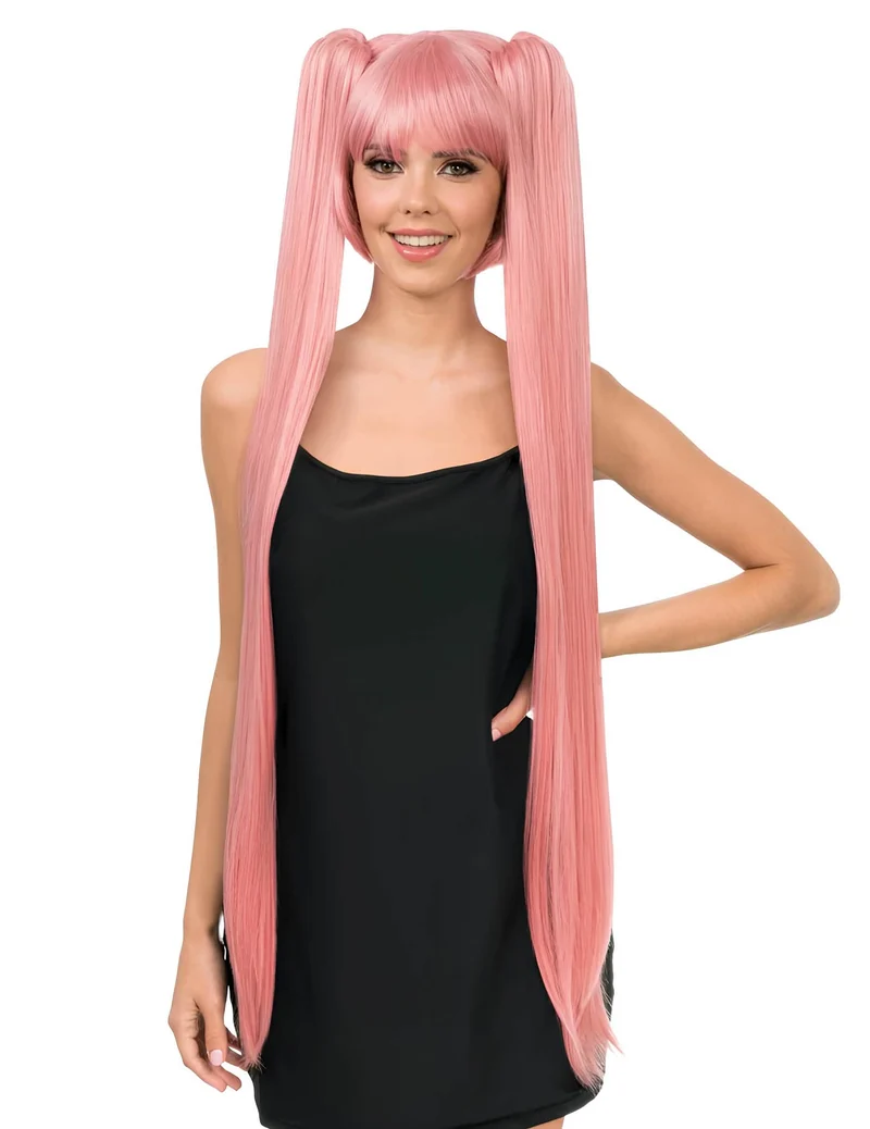 Luxus Cosplay-Perücke lange Zöpfe Pastellrosa für Erwachsene