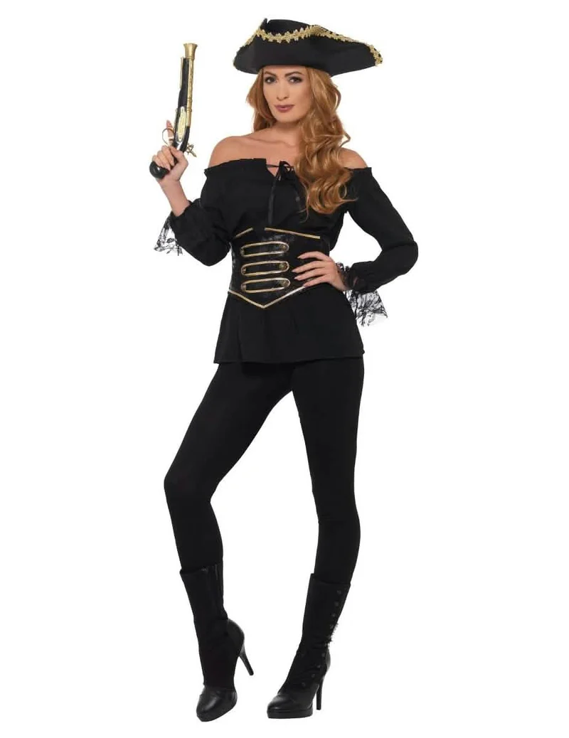 Piratenbluse für Damen Kostüm-Zubehör Karneval schwarz