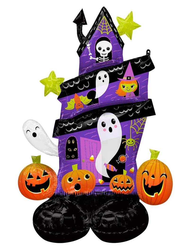 Spukhaus-Folienballon Luftballon Halloween-Deko lila-orange-weiß 88 x 127 cm