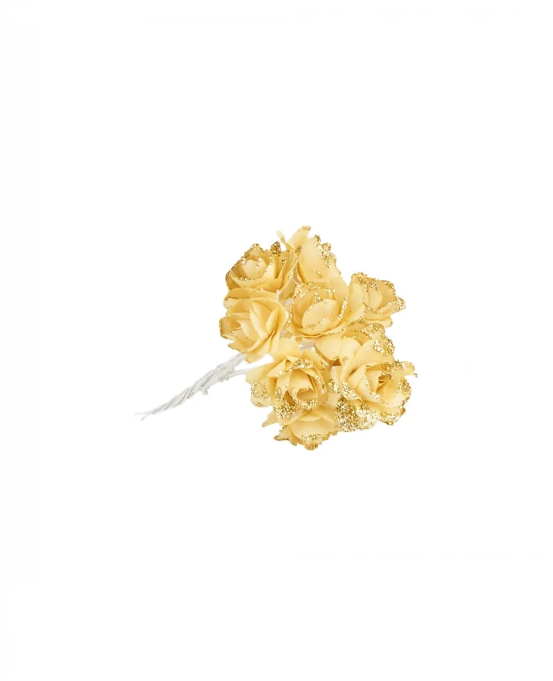12 goldglitzernde Papierblumen 9 cm mit flexiblen Stielen