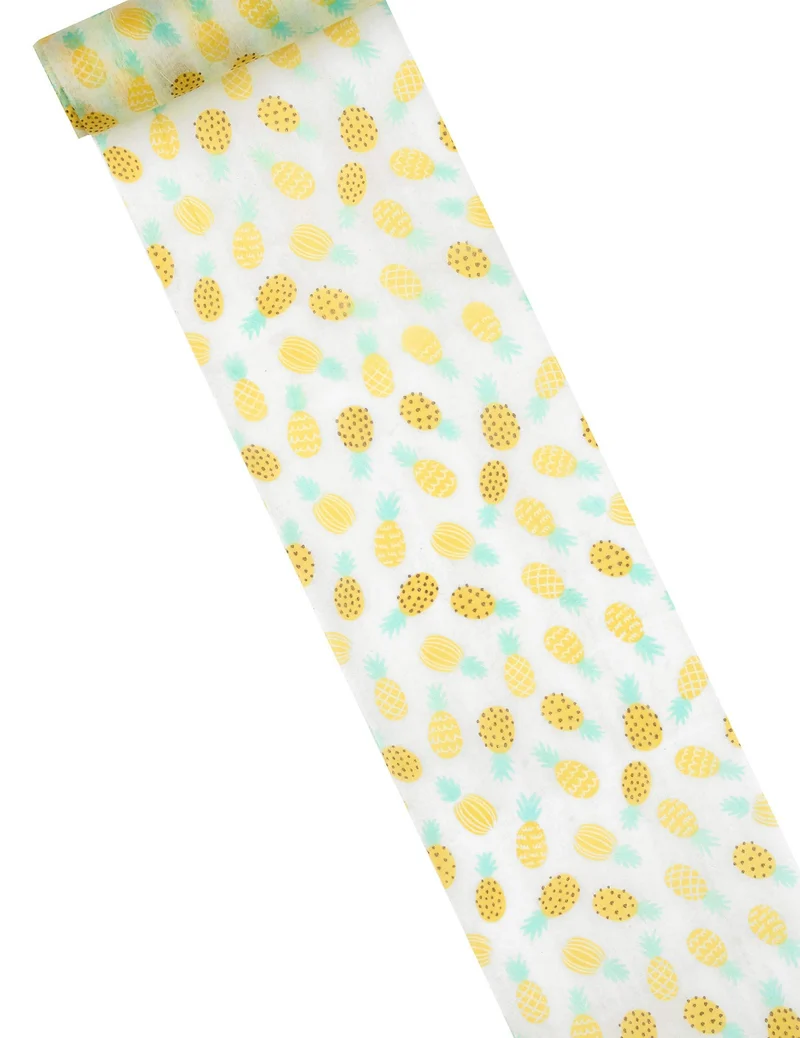 Vlies-Tischläufer Ananas Weiß und Gelb 15 cm x 5 m