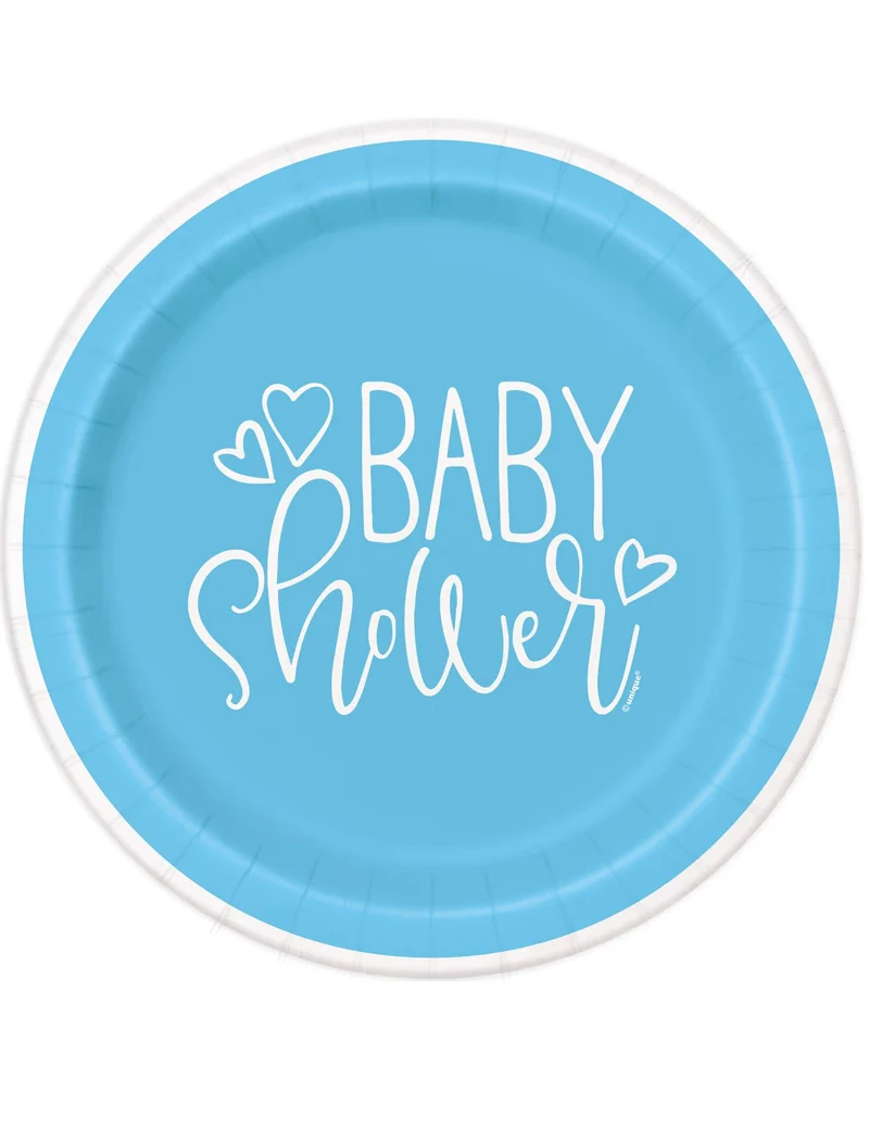 8 blaue und weiße Baby Shower Pappteller 23 cm für den Tisch
