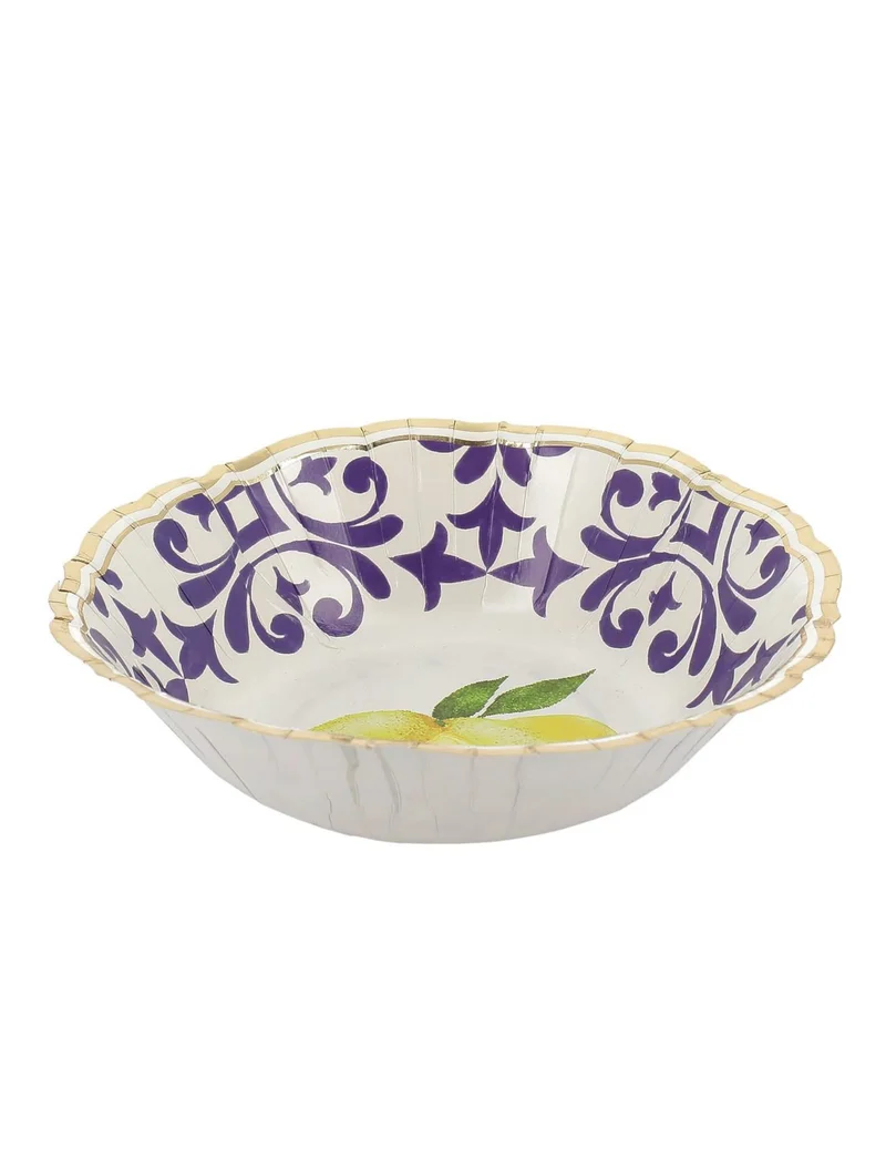 8 Schalen Zitronen Karton Königsblau, Gelb, Weiß und Gold 13,5cm mediterranes Blumenmuster