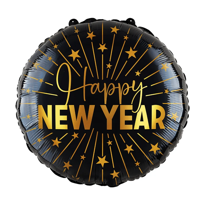 Happy New Year Helium Ballon Schwarz Gold Leer 45cm