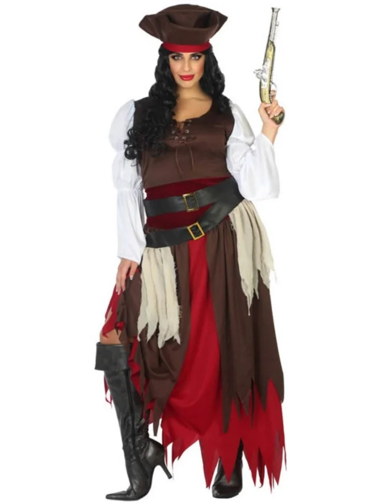Piraten-Damenkostüm Seeräuberin Fasching braun-rot-schwarz