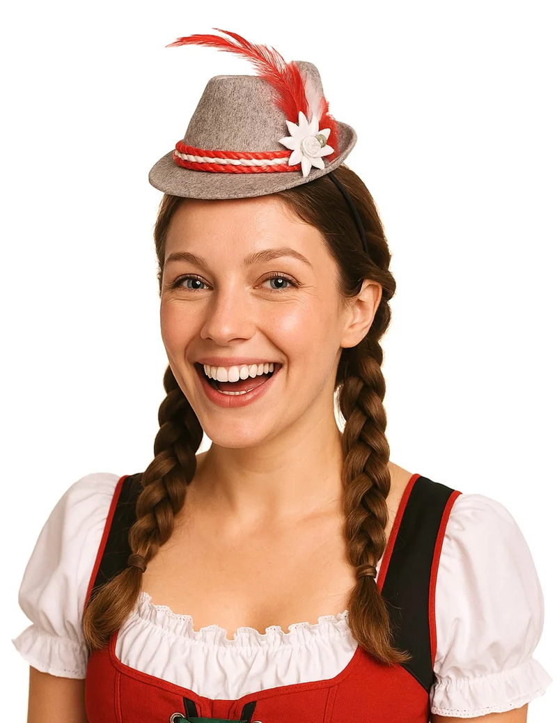 Bayrischer Mini-Hut rot und grau Damen
