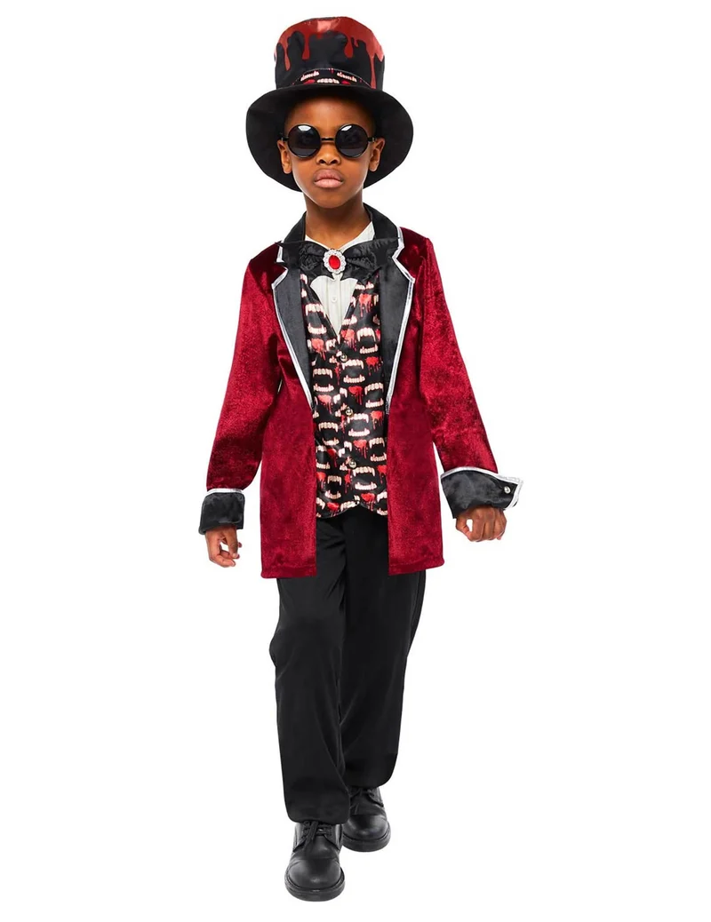 Satin Vampir Kostüm für Kinder schwarz rot