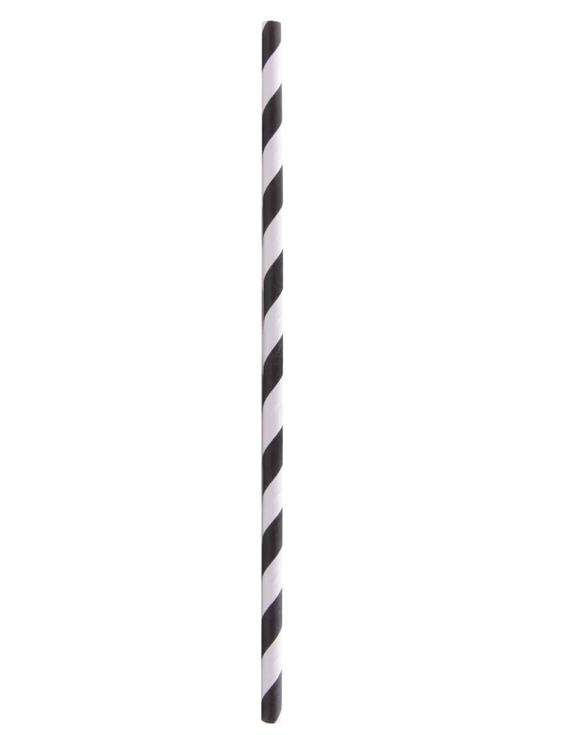 100 schwarz-weiß gestreifte Papierstrohhalme 20 cm für Getränke
