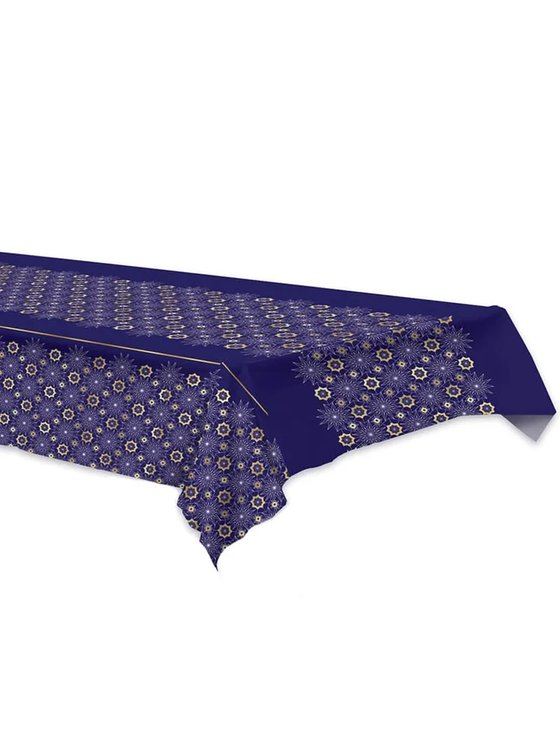 Blaue Eid Mubarak Plastiktischdecke 137 x 274 cm mit goldenen Rosetten