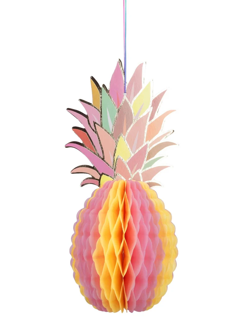 Wabenpapier-Hängedekoration Ananas, mehrfarbig, 30 cm, mit Vergoldung