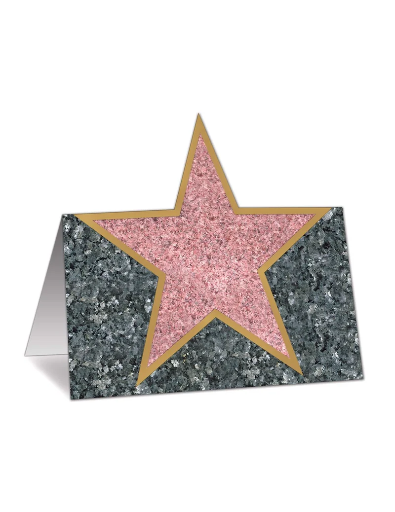 12 Hollywood-Platzkarten aus Karton, grau, 11 cm, Marmoroptik