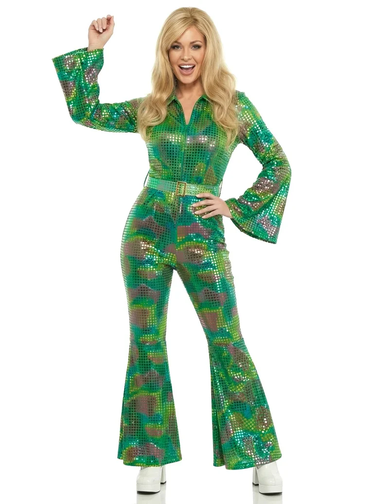 Hochwertiger Damen Disco-Jumpsuit in Grün