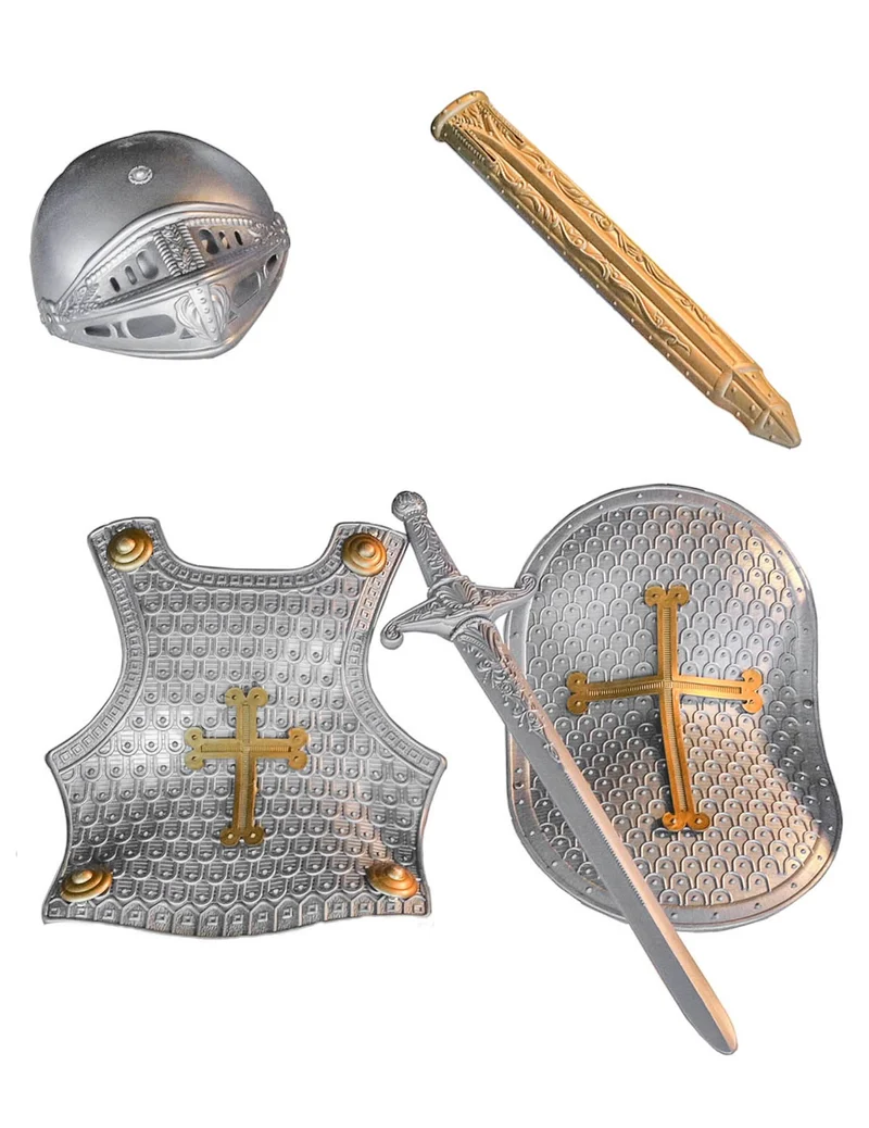 Kreuzritter-Set für Kinder silber-goldfarben