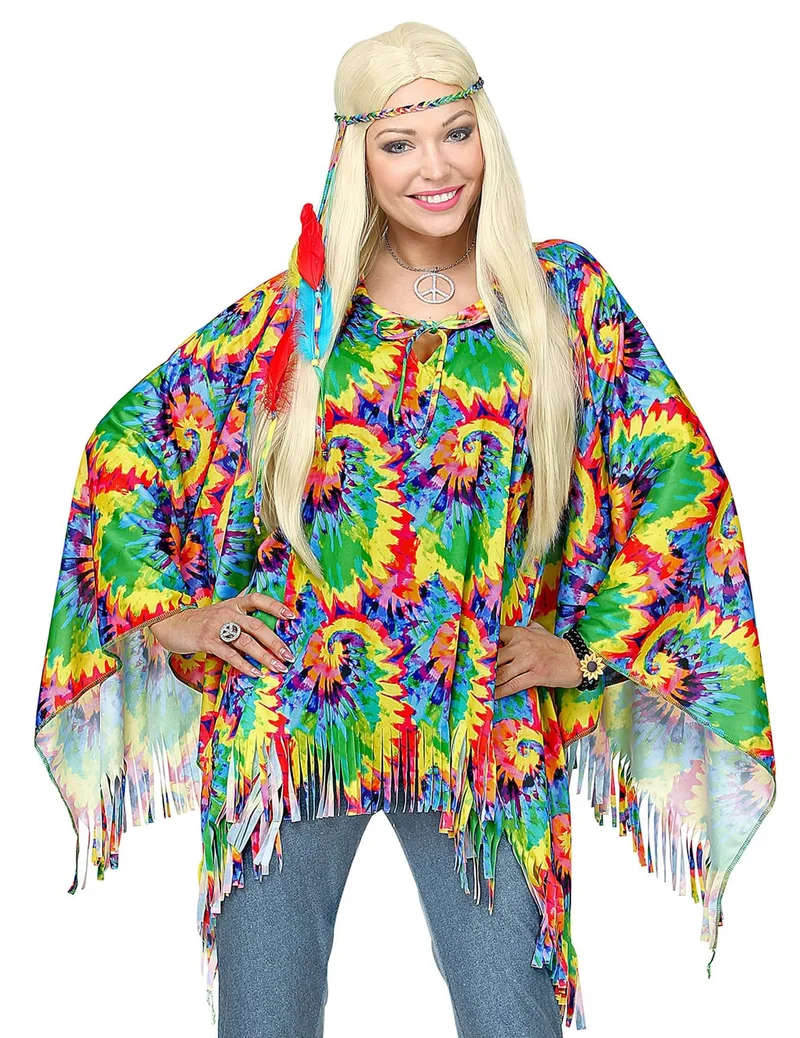 Hippie-Poncho für Damen Kostüm-Zubehör bunt
